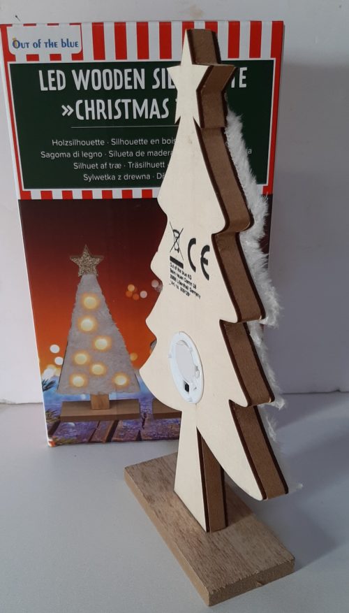 Houten silhouet kerstboom fluffy met ledlampjes gekarteld model
