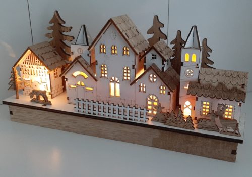 Kerstdorp houtsnijwerk met LED verlichting