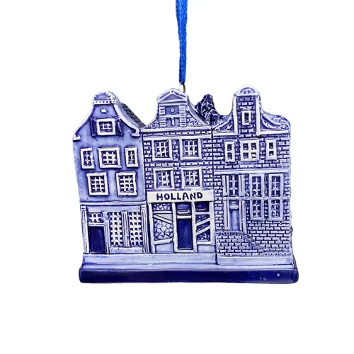 Kerstboom hanger Holland 3 huisjes Delftsblauw