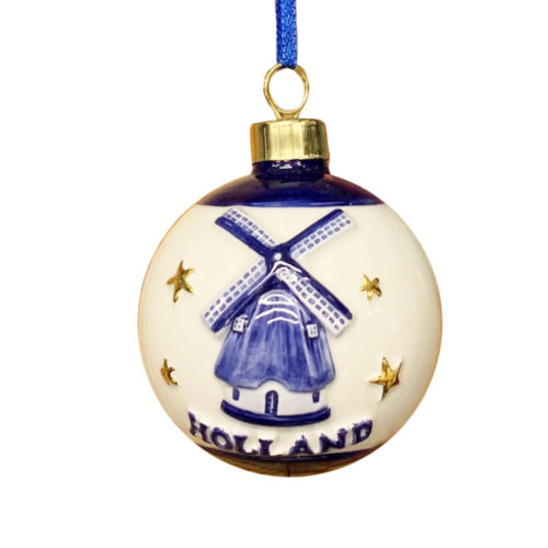 Kerstboom hanger Holland kerstbal molen in Delftsblauw en goud