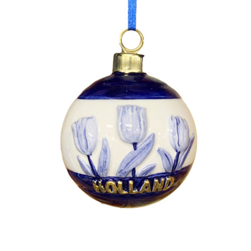 Kerstboom hanger Hollands kerstbal tulpen in Delftsblauw en goud