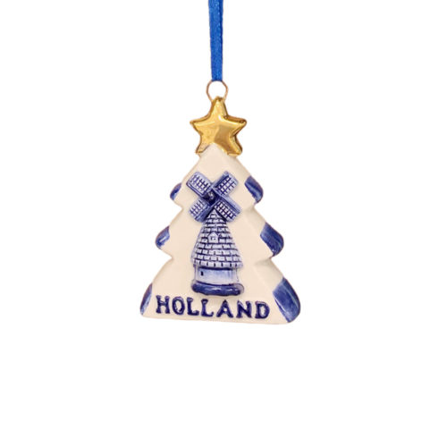 Kerstboom hanger Hollands kerstboom Delftsblauw met goudkleurige ster