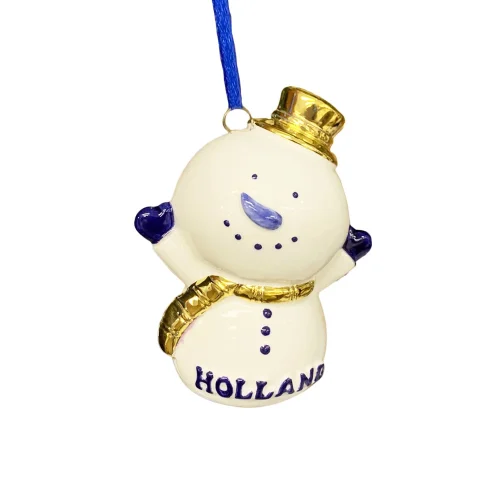 Kerstboom hanger Hollands sneeuwpop Delftsblauw met goud