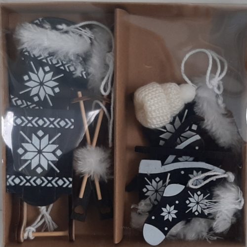 Kerstboomhangers set zwart wit winter items