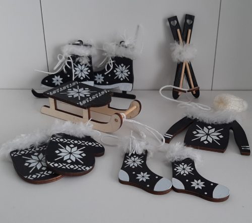 Kerstboomhangers set zwart wit winter items