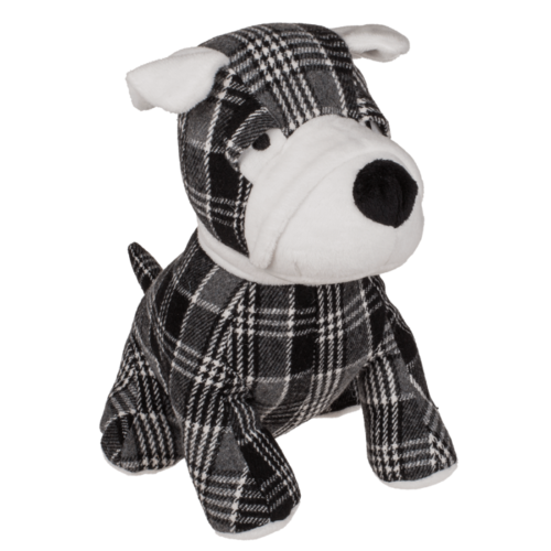 Deurstopper hond, geruit in wit zwart en grijs