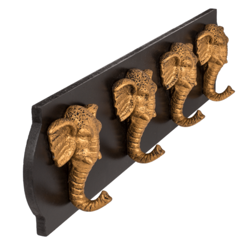 Kapstok met 4 goudkleurige olifanten